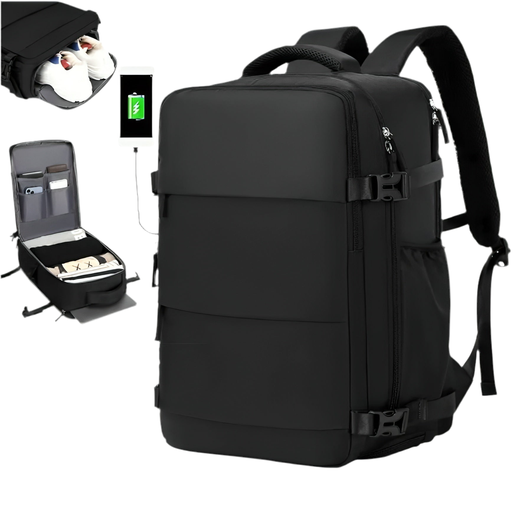 Flygbolagsgodkänd 38.1 cm Laptop Reseryggsäck i Polyester Med Justerbara Remmar, Skofack & USB-laddningsport - Idealisk För Skola & Arbetsresor- Grå