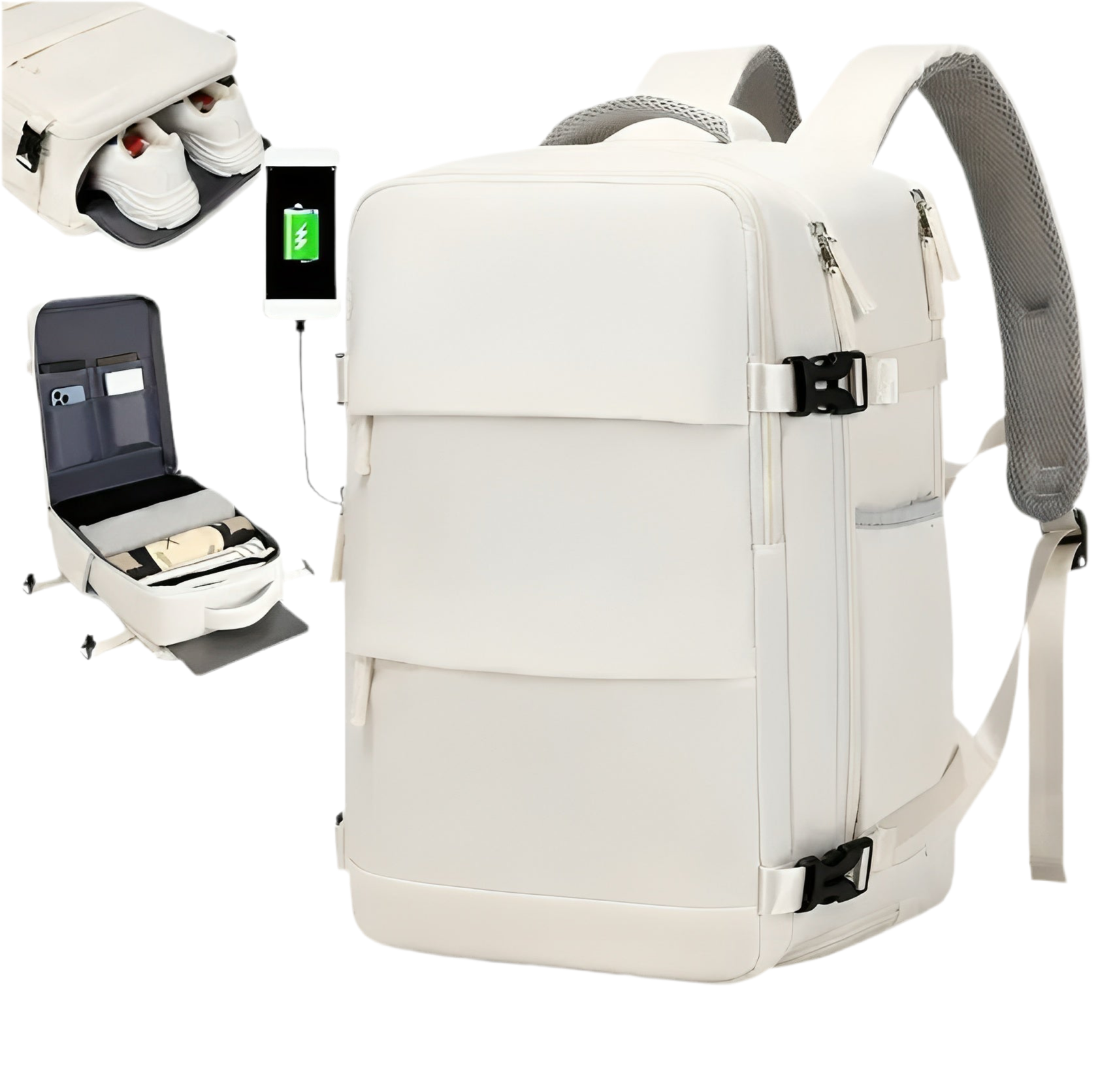 Flygbolagsgodkänd 38.1 cm Laptop Reseryggsäck i Polyester Med Justerbara Remmar, Skofack & USB-laddningsport - Idealisk För Skola & Arbetsresor- Blå