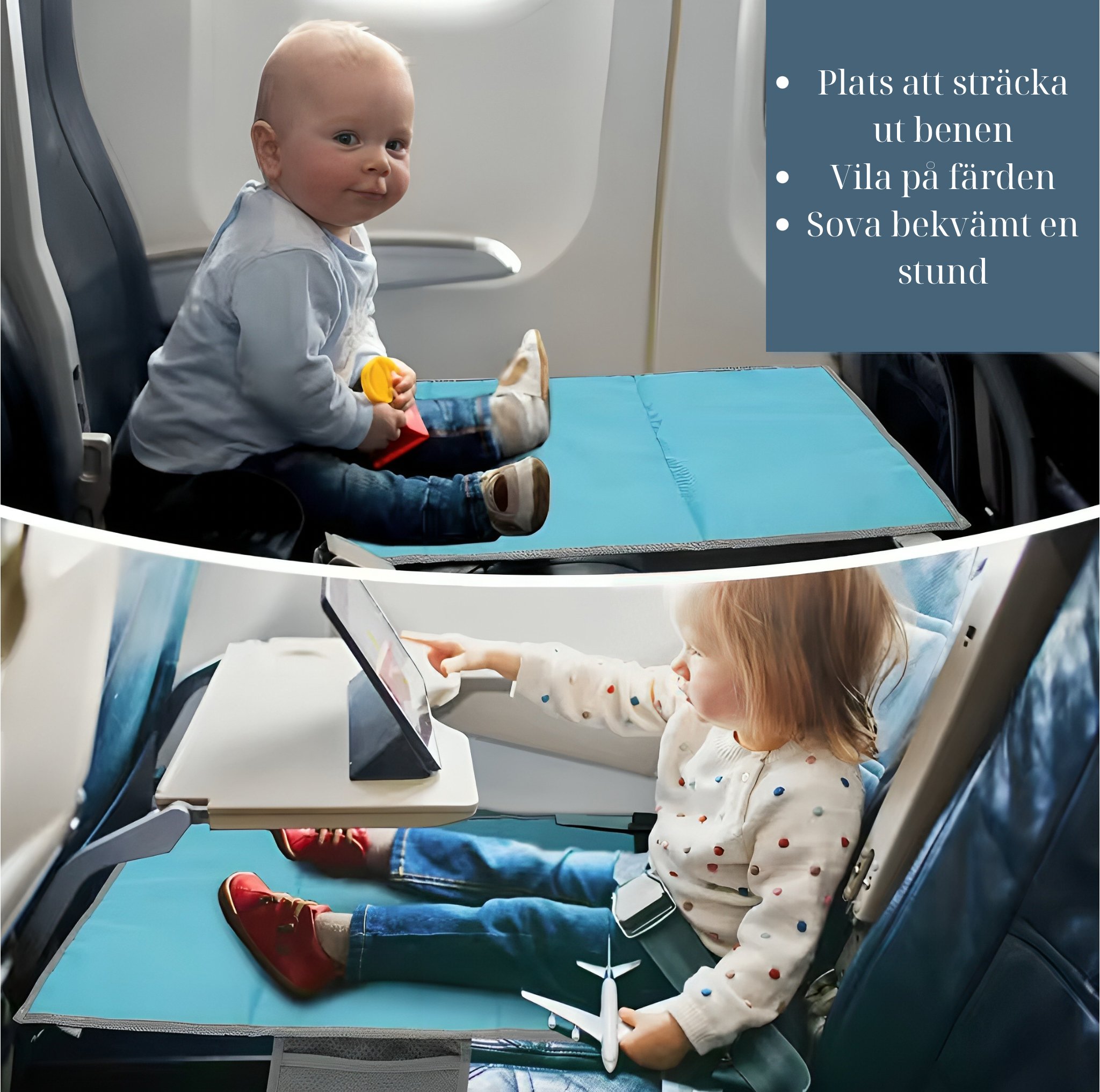 Bärbar Flygsäng för Barn – Sitsförlängare & Fotstöd för Småbarn och Bebisar- Grå