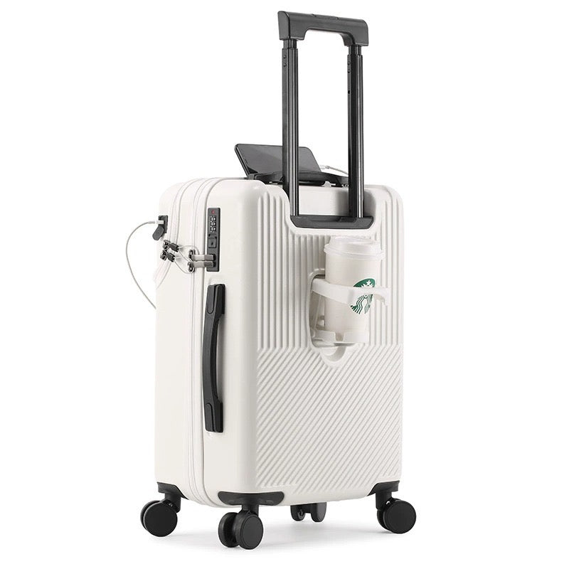 Resväska 51–66 cm – USB-port & drinkhållare | Hårt kabin- & resbagage med kombinationslås - Grå