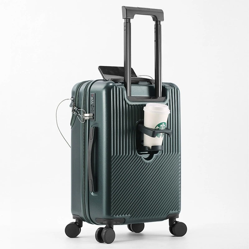 Resväska 51–66 cm – USB-port & drinkhållare | Hårt kabin- & resbagage med kombinationslås - Grå