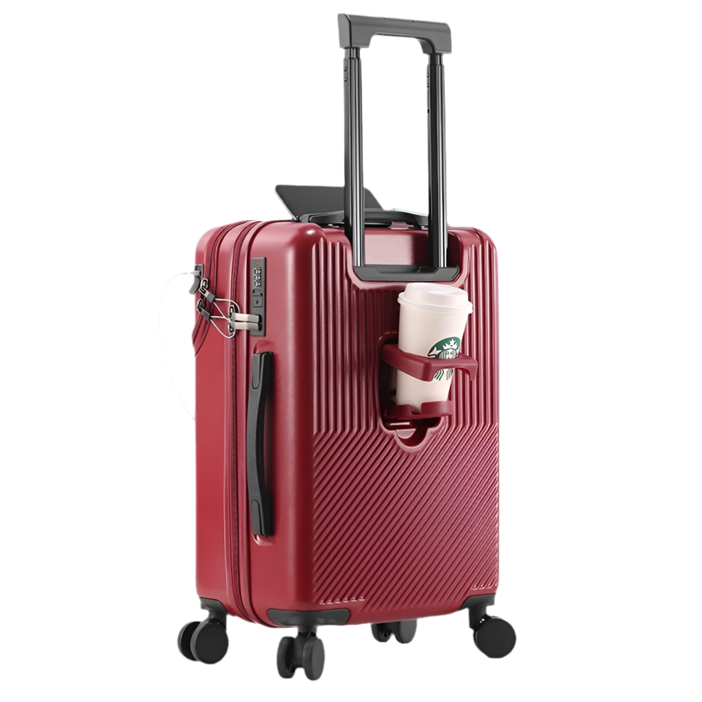 Resväska 51 till 66 cm – USB-port för mobilladdare & drinkhållare | Hårt kabin- & resbagage med kombinationslås - Grön