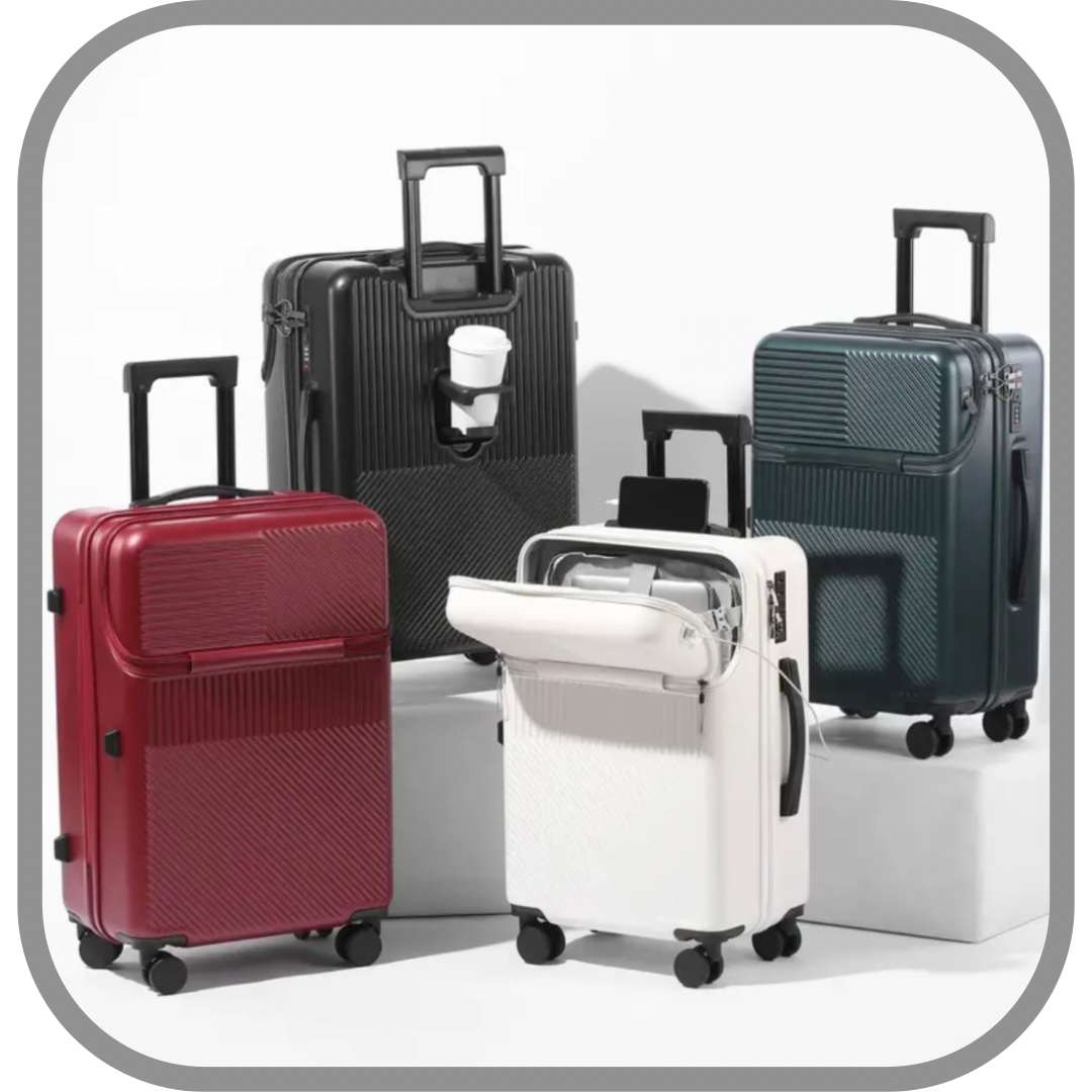 Resväska 51–66 cm – USB-port & drinkhållare | Hårt kabin- & resbagage med kombinationslås - Grå