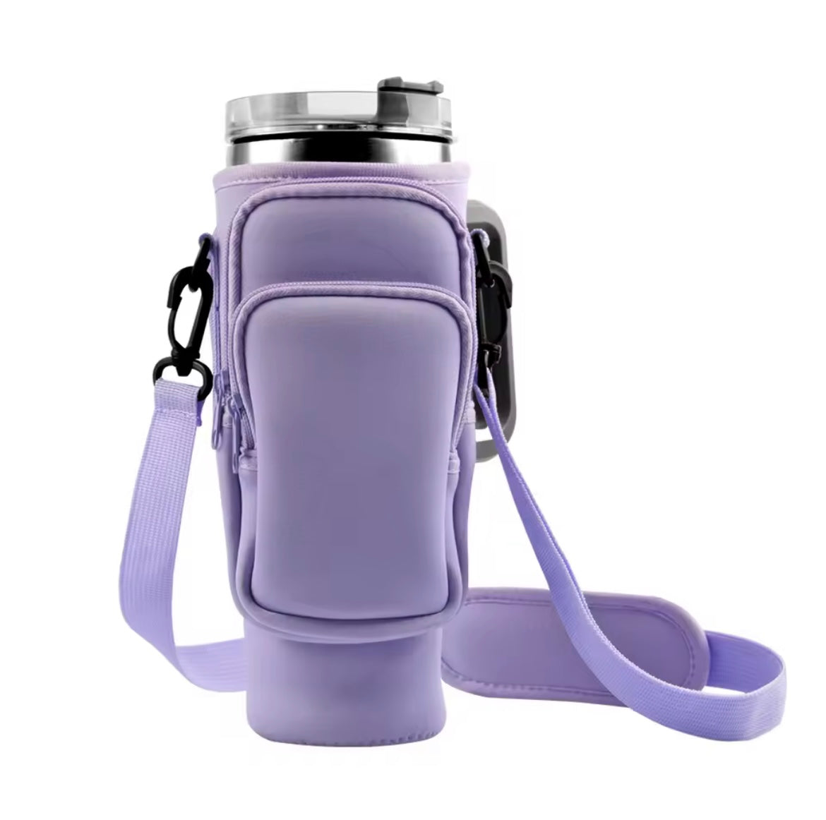40oz Neopren Vattenflaskhållare med Justerbar Axelrem – Fodral med Flera Fickor för Stanley Quencher- Lila
