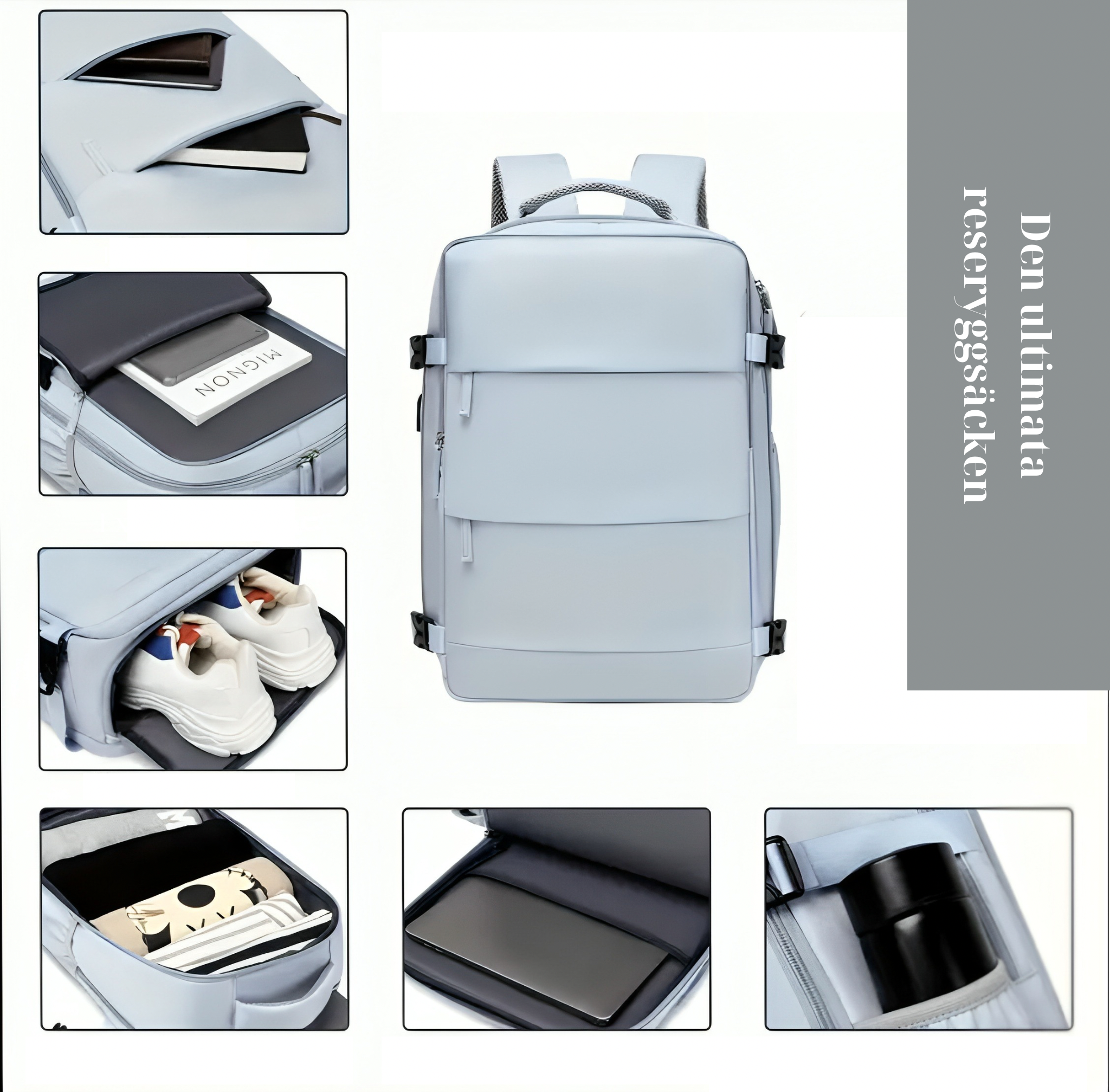 Flygbolagsgodkänd 38.1 cm Laptop Reseryggsäck i Polyester Med Justerbara Remmar, Skofack & USB-laddningsport - Idealisk För Skola & Arbetsresor- Svart