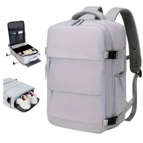 Flygbolagsgodkänd 38.1 cm Laptop Reseryggsäck i Polyester Med Justerbara Remmar, Skofack & USB-laddningsport - Idealisk För Skola & Arbetsresor- Svart